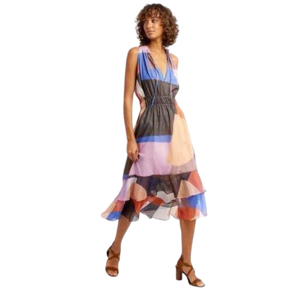 Rebecca Minkoff Women's  Colorful Jasmine Sleeveless Midi Ruffles Dress Sz L